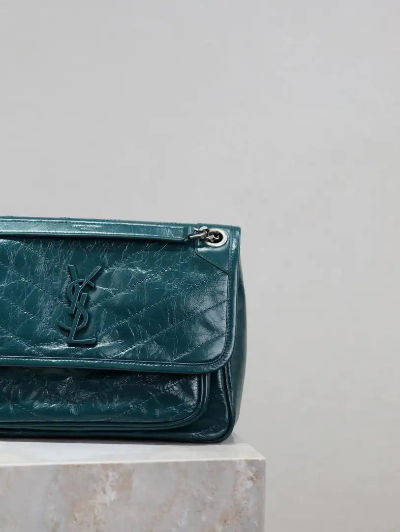 Yves Saint Laurent YSL 633158 Niki Medium In Quilted Leather Bag Turquoise