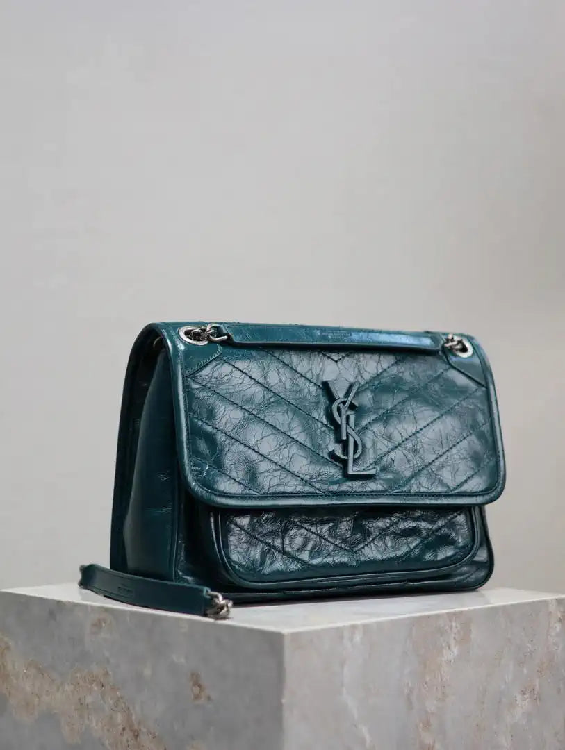 Yves Saint Laurent YSL 633158 Niki Medium In Quilted Leather Bag Turquoise
