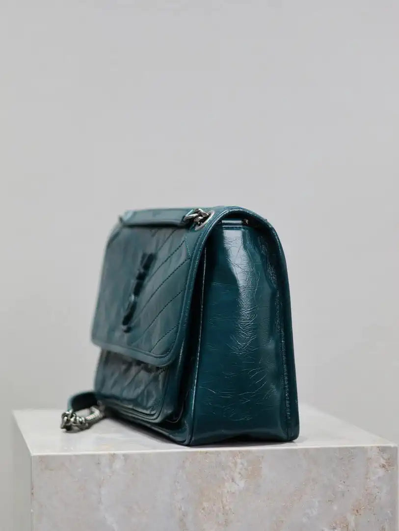 Yves Saint Laurent YSL 633158 Niki Medium In Quilted Leather Bag Turquoise