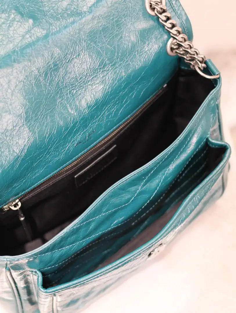 Yves Saint Laurent YSL 633158 Niki Medium In Quilted Leather Bag Turquoise